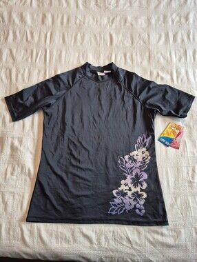 Kanu Surf 8women's XL slate gray swim rash guard short sleeve NEW couple spots